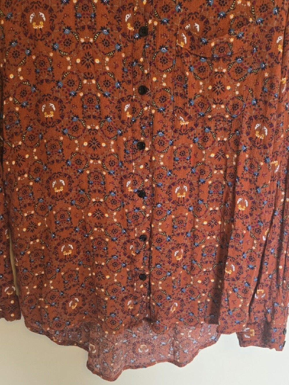 Natural Life Cece Button Down Shirt Relaxed Fit Long Sleeves Rust Floral L Boho - Picture 5 of 9